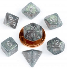 Mini Polyhedral Dice Set: Stardust Gray w/Silver Numbers